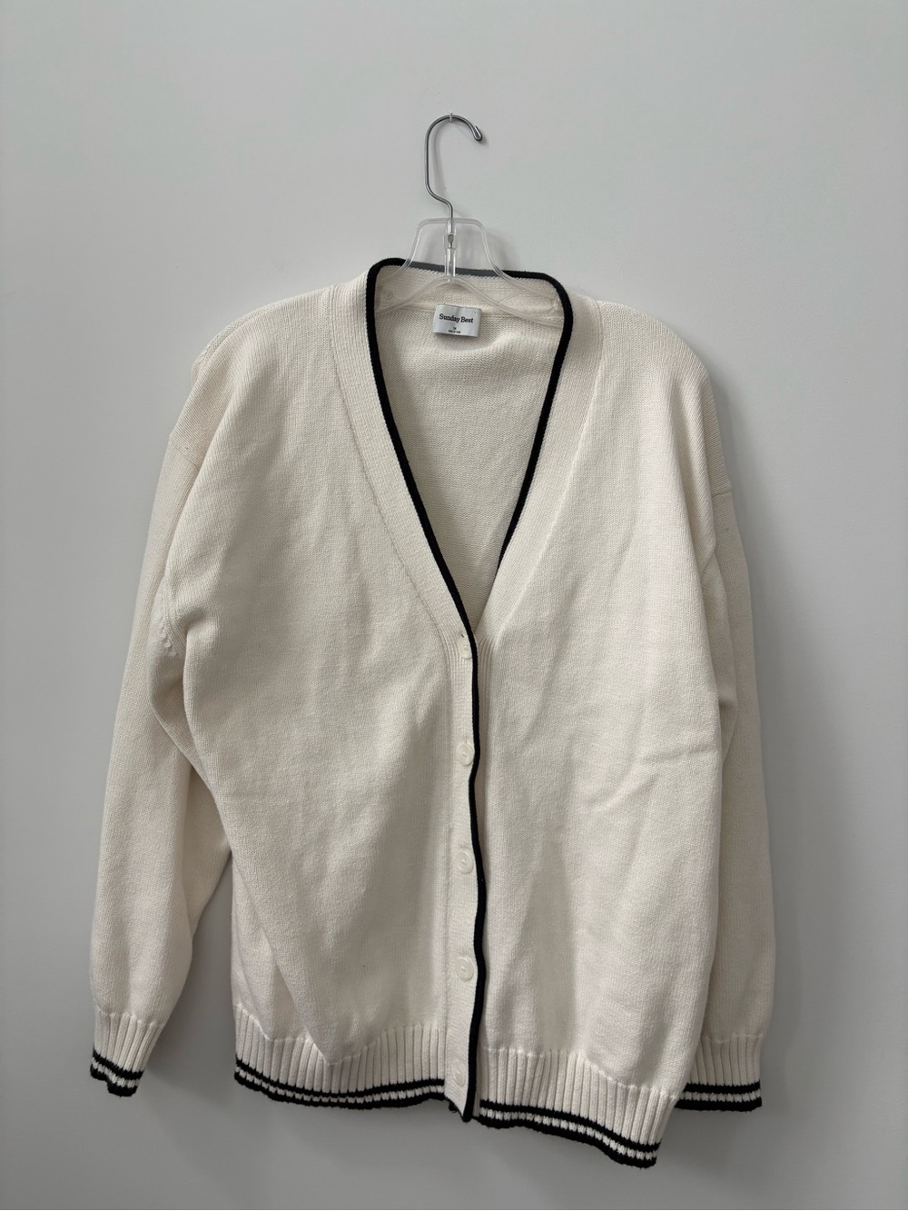 Sunday Best Cream Cardigan with Black Trim Accents